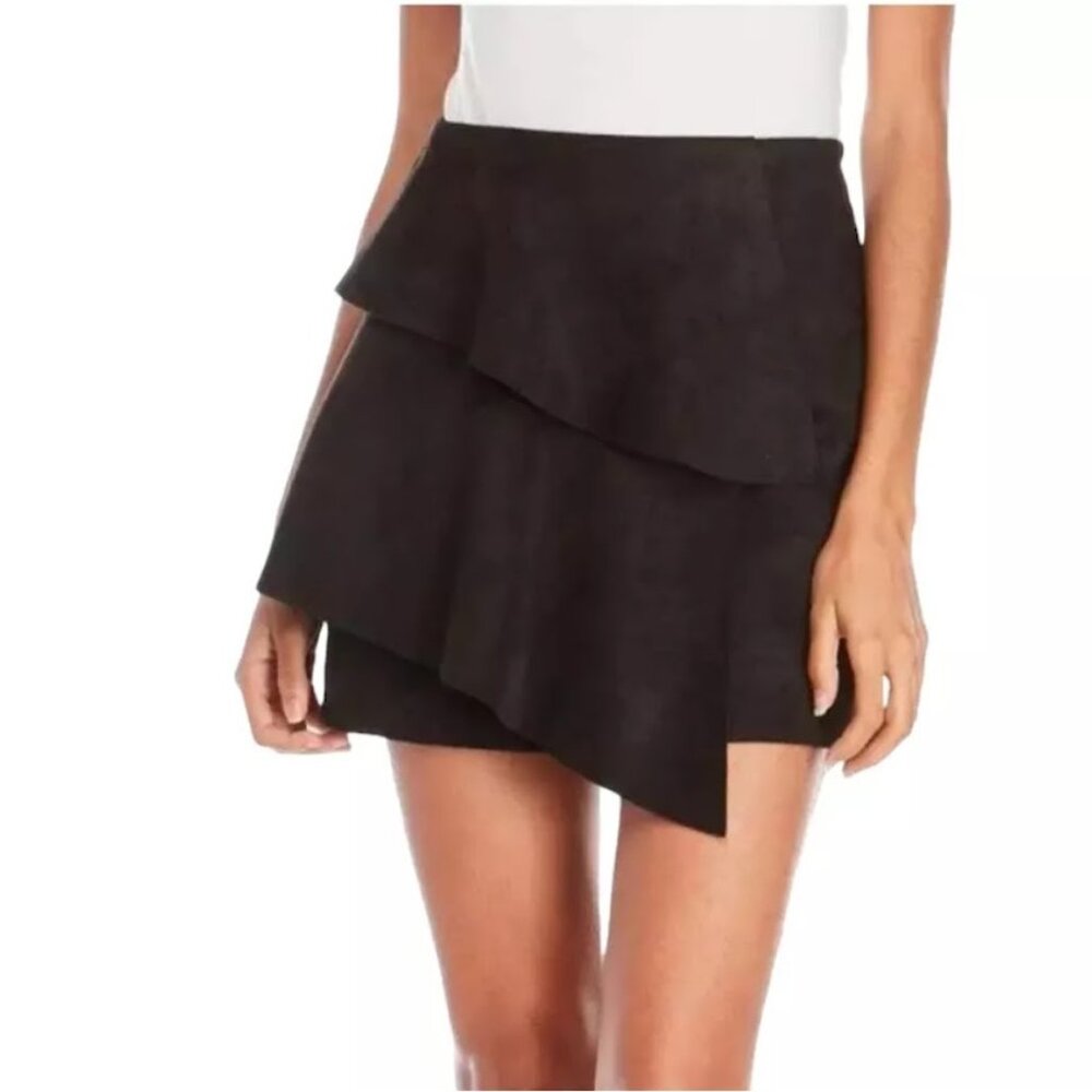 Lush Black Layered Asymmetrical Mini Skirt